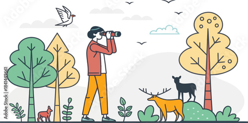 Ecologist Observing Wildlife in Natural Habitat