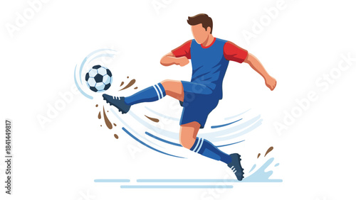 Dynamic vector illustration of a soccer player kicking a football with power