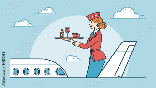 Flight attendant serving a drink with a smile