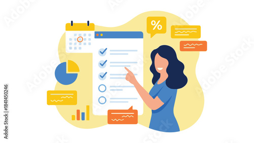 Female professional managing tasks and analyzing business data for project planning