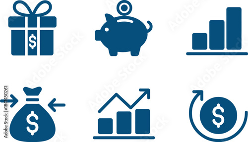 Financial growth and investment icons isolated on white