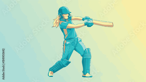 Geometric illustration of a female cricket player batting action