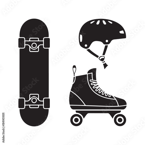black silhouette collection with snowboard, ski, ice skate