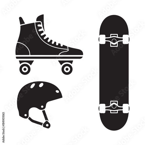 black silhouette collection with snowboard, ski, ice skate