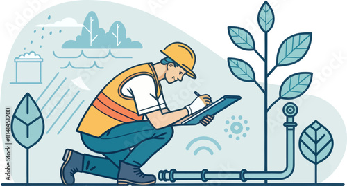 Irrigation Specialist Checking Water Supply Icon