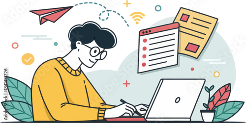 Isolated Copywriter Typing on Laptop Icon