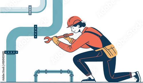 Maintenance worker icon fixing a pipe