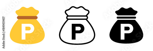 文字P入りマネーバッグアイコンセット/Letter P Money Bag Icon Set
