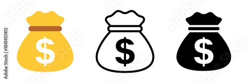 ドル袋の金融アイコンセット Finance Money Bag Icons – Filled, Line, Color