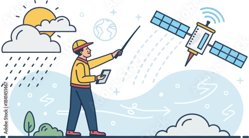 Meteorologist Icon Forecasting Weather with Satellite Data