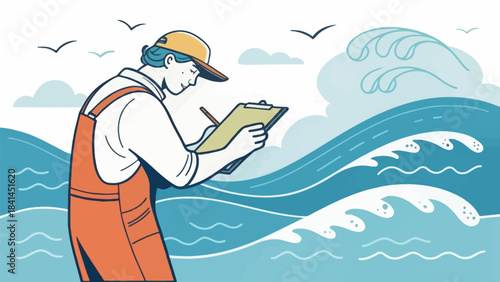 Oceanographer Studying Sea Waves Isolated