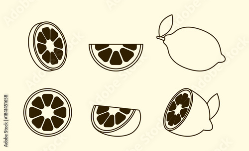 Line Art Lemon Bundle – Minimalist Outline Citrus Fruit Vector Pack for Food Illustration, Healthy Lifestyle, and Organic Product Design