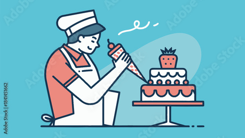 Pastry Chef Decorating a Cake