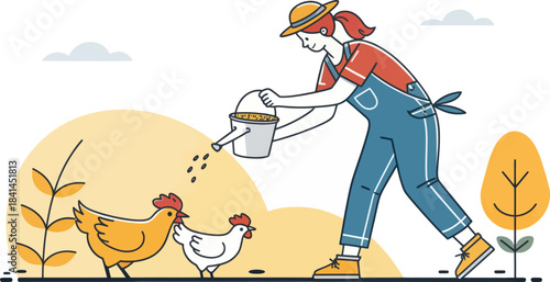 Poultry farmer feeding chickens in a farm setting