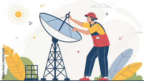 Satellite Engineer Adjusting Space Technology