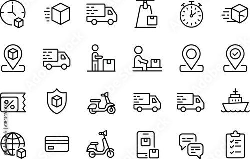 Delivery and Logistics Icons Set with Shipping and Transportation Symbols vector illustration