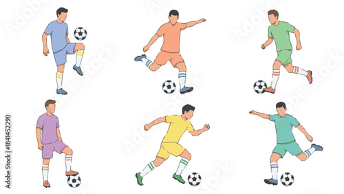 Soccer Players Poses Set Vector Illustration on White Background