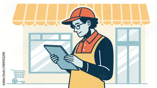 Store Manager Checking Sales Data Icon Isolated