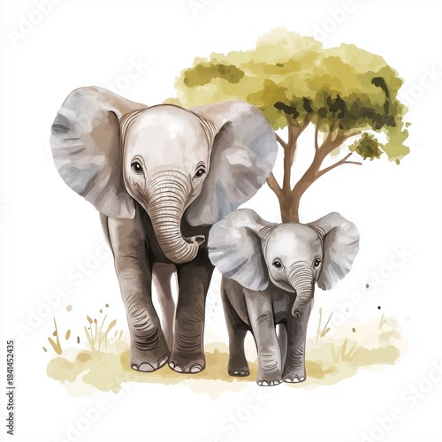 Addo Elephant Park. Addo Elephant Park hand drawn watercolor illustration on white background