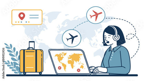 Travel Agent Icon Planning Vacation Trip