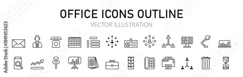 Collection of outline icons representing cooling and air conditioning systems, including split AC units, outdoor condensers, fans, thermometers, snowflakes, and remote controls, perfect for graphic