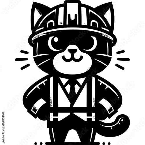 Construction Cat Mascot: A charming cat mascot, decked out in a construction worker's attire including a hard hat and safety harness, stands ready to tackle any project.