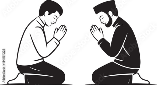 Men Praying Silhouette Islamic Prayer Kneeling Pose