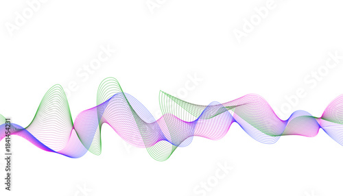Overlapping, layered wave pattern in pastel shades. Abstract sinusoidal graph with RGB color lines.