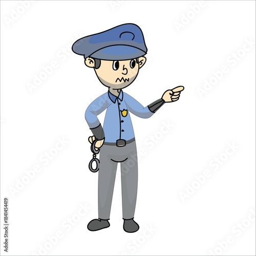 Police officer pointing finger to the side to give direction or command