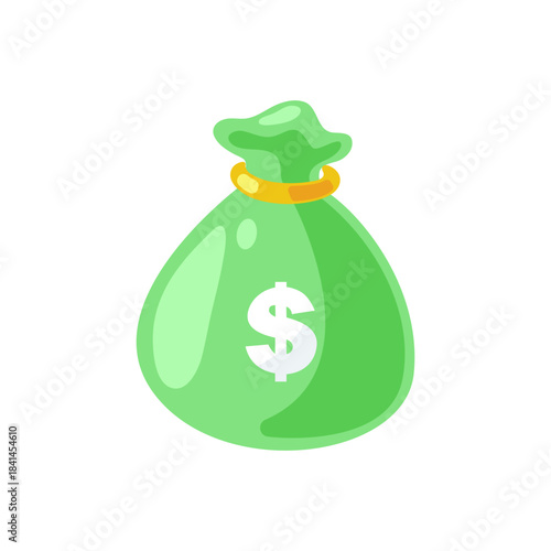 Green money bag with dollar sign icon, ideal for projects, websites, and presentations related to finance, investment, business, saving money, or general prosperity.