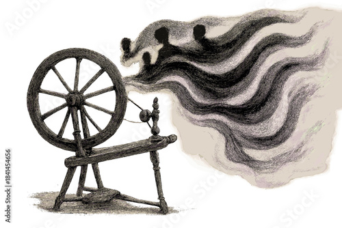 Spinning wheel with a black smoke coming out of it