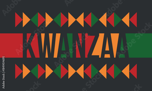 Kwanzaa Happy Celebration. African and African-American culture holiday. Seven days festival, celebrate annual from December 26 to January 1. Black history. Poster, card, banner and background. Vector