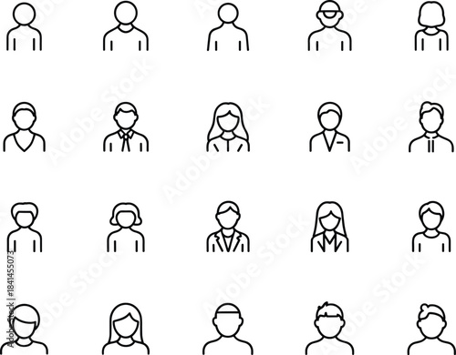 Stylized Outline Icons of People and Avatars with Varied Features figures