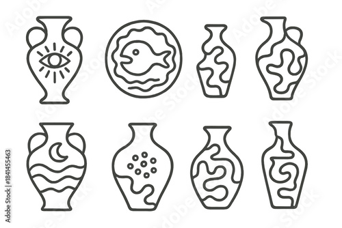 Set of vases and a plate with a fish on it