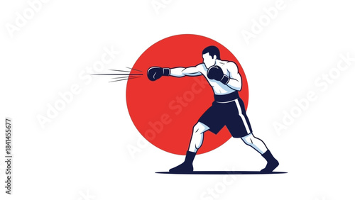 Dynamic boxer throwing powerful punch with speed and focus, fitness and determination for sports marketing and athletic branding with a modern edge