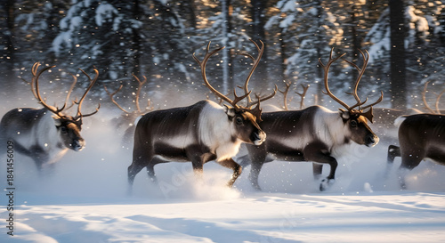 Wallpaper Mural Herd of Reindeer Running Through Snowy Landscape Torontodigital.ca
