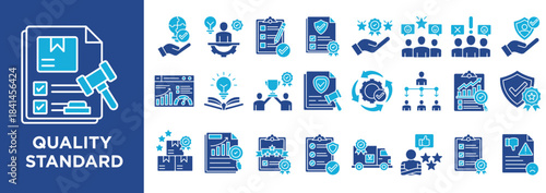 Quality Standard icon collection set. Containing design quality, standard, assurance, certification, rating, evaluation, checklist, improvement