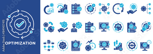 Optimization icon collection set. Containing design optimization, efficiency, process, workflow, strategy
