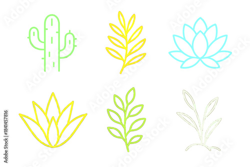 Series of six different plant icons, each with a unique color scheme