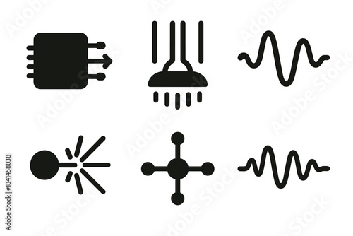 Series of icons for different electronic devices, including a light bulb