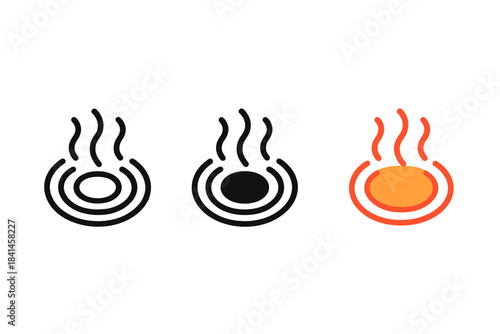 Three different circles with steam coming out of them