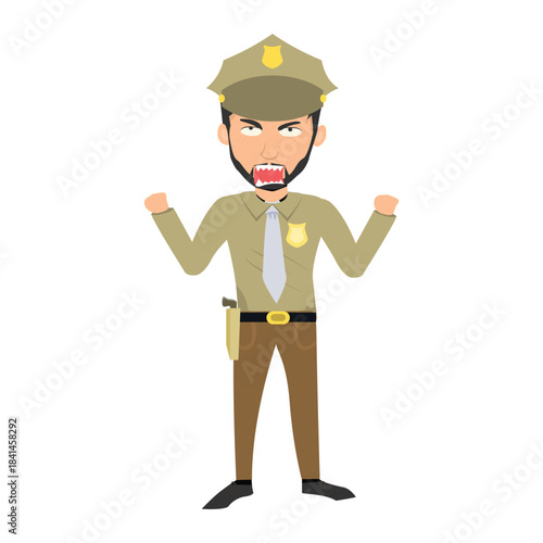 Furious sheriff shouting with raised fists. Concept of rage or commanding authority