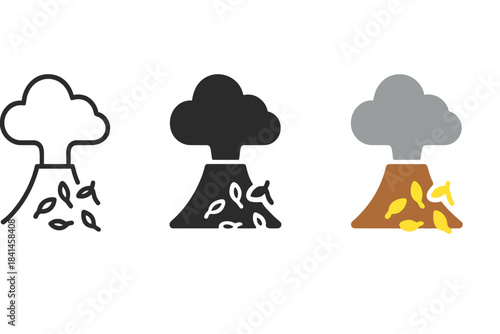 Three different stages of a volcano erupting