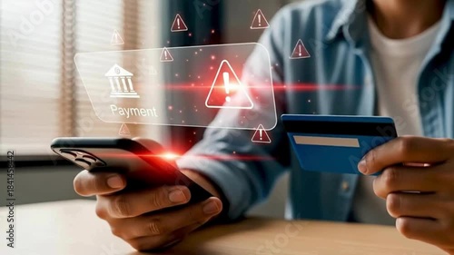 Online Payment Fraud Detected During Mobile Transaction | Credit Card Security Warning with Bank Icon | Digital Wallet Protection and Financial Safety

