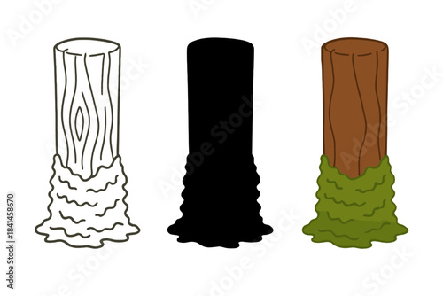 Three different types of tree trunks are shown, with one being white, one black