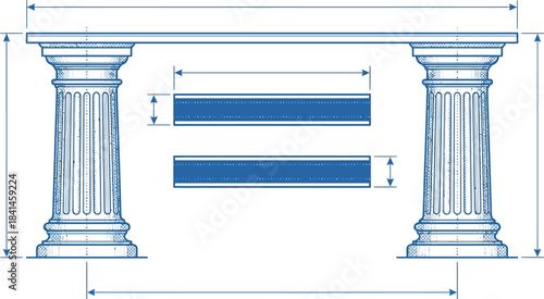 Two Identical Architectural Pillars Supporting a Level Beam Vector