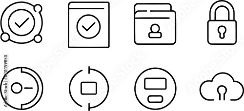 Security and Privacy Icons Set – User Authentication, Login Verification, Data Protection, Cloud Security, Lock and Shield Line Icons