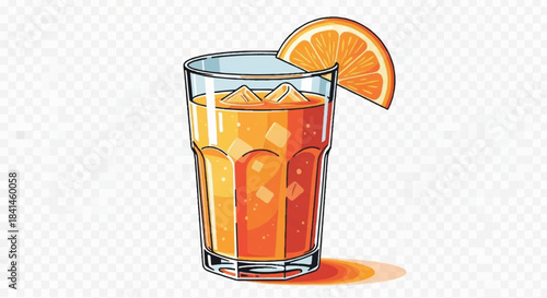 Freshly Poured Orange Juice in a Glass with Ice and a Citrus Slice