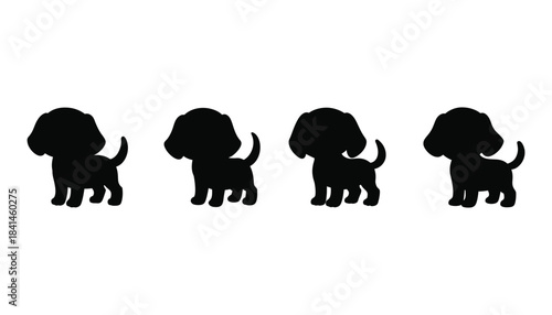 Four beagle puppy silhouettes displaying different poses and head orientations