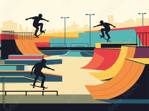 Skateboard Park Action Illustration